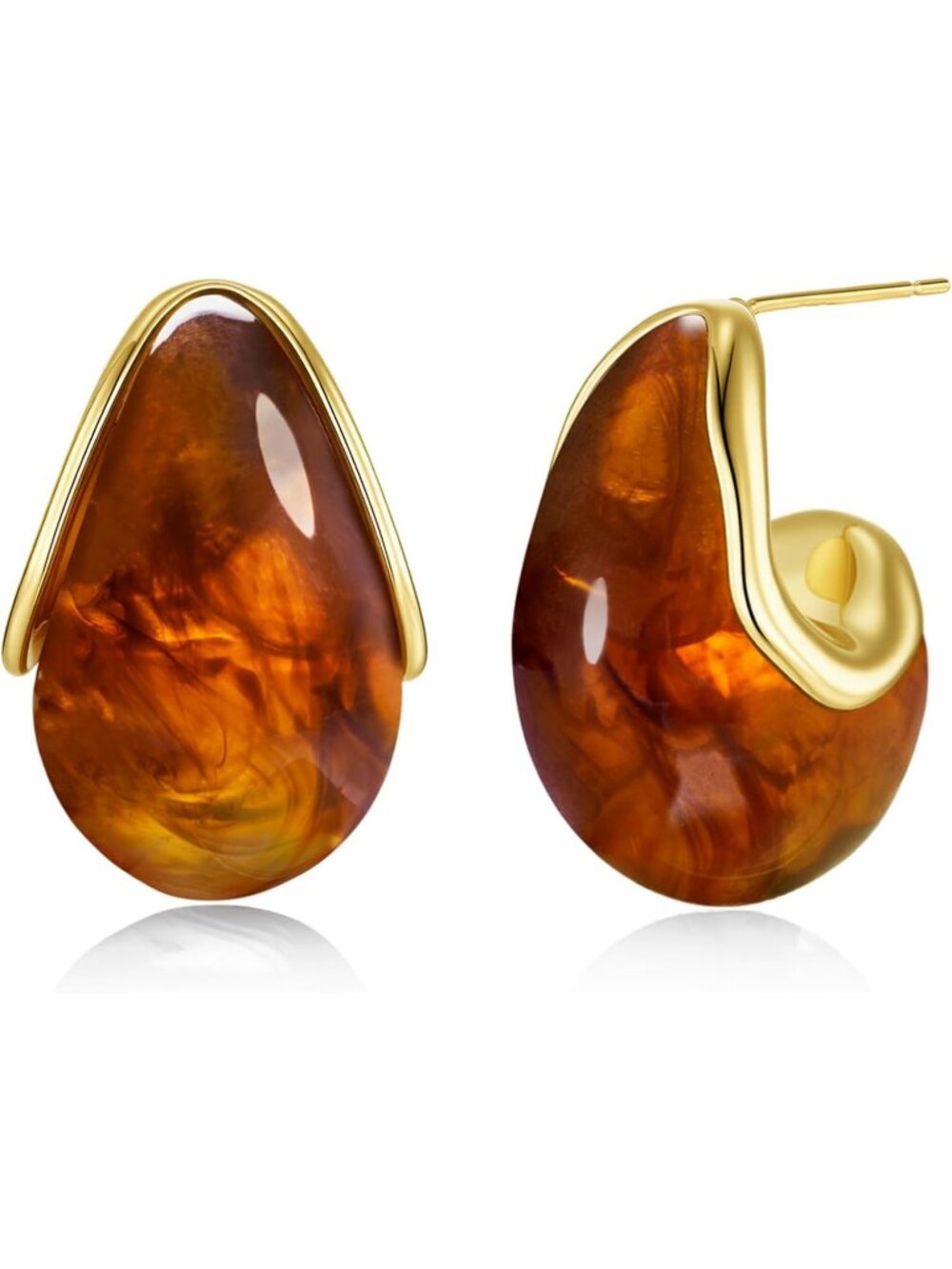 Women's Brown Oval C Shape Chunky Dangle Long Bold Drop Vintage Thick Earring